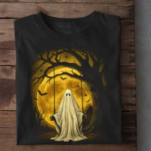 Halloween Ghost T-shirt, Moonlit Ghost Swing Tees Spooky Season Gift For Ghost Lovers